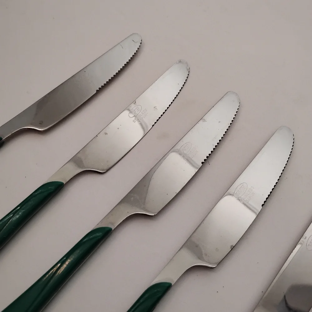 Vintage Lot Of 7 WF Washington Forge Swirl‎ Stainless Flatware Teal / Green